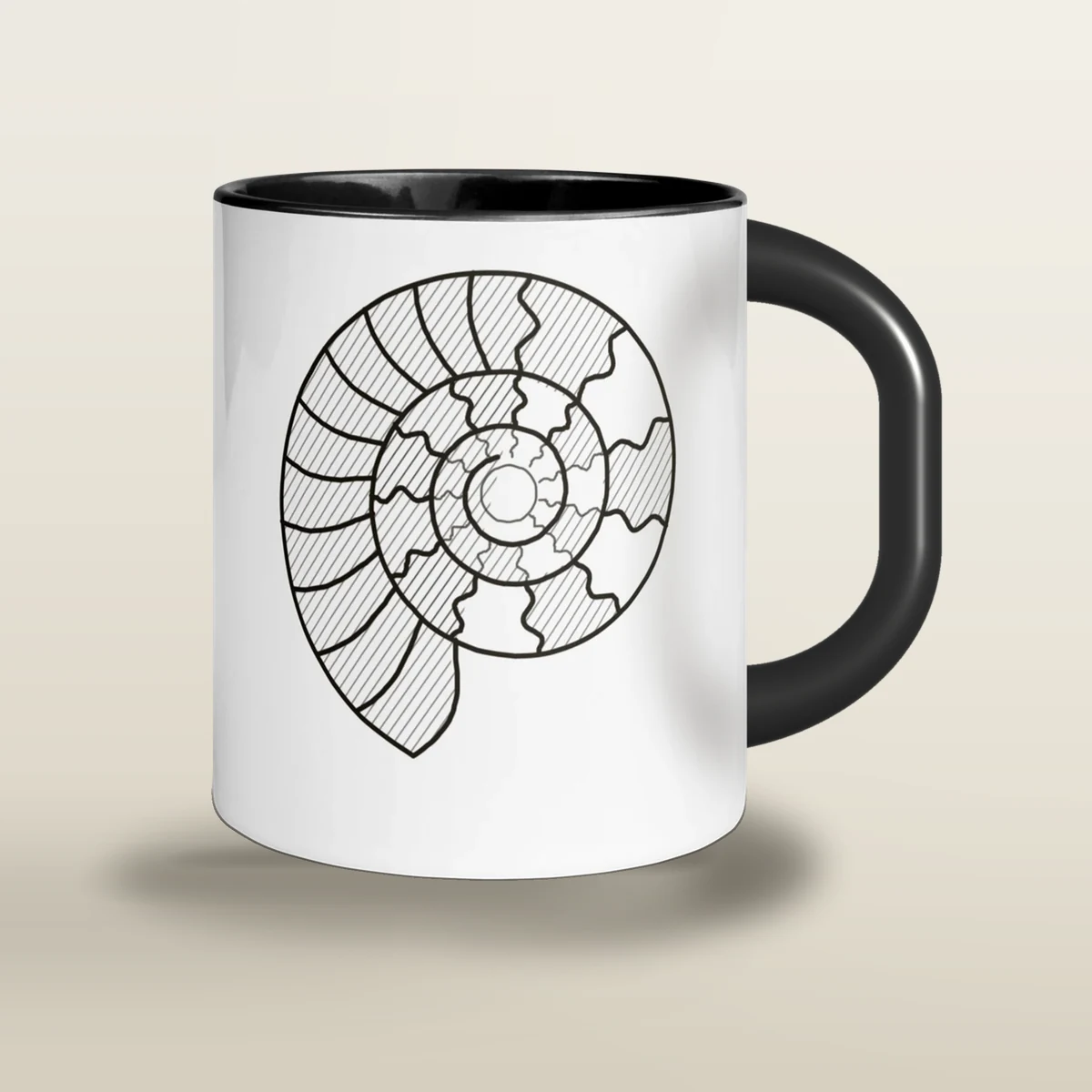 Ammonites, taza de cerámica en color negro