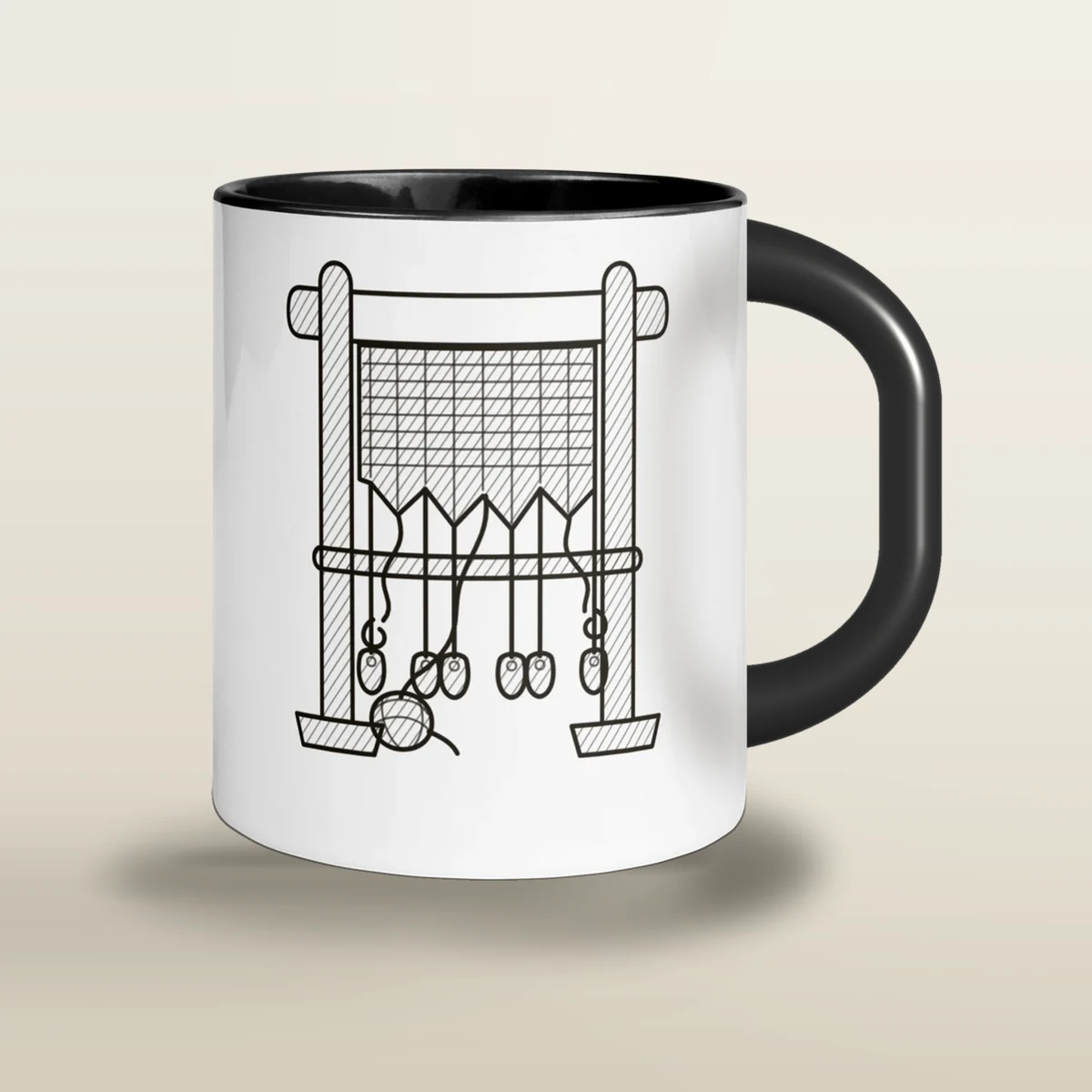 El telar de Penélope, taza de cerámica en color negro