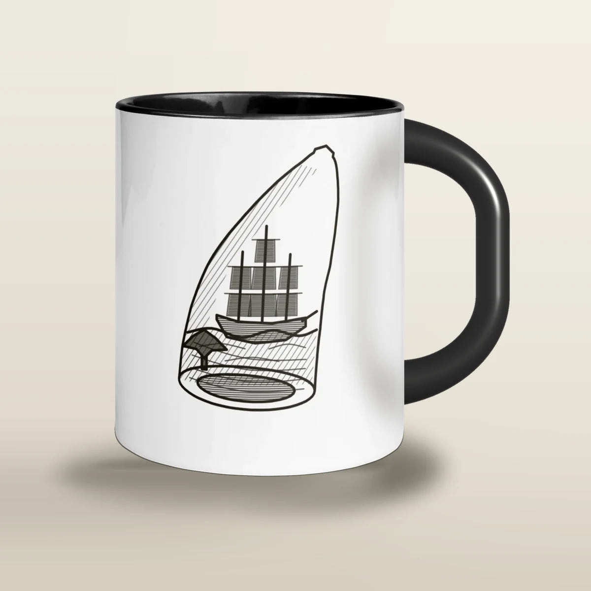 Scrimshaw, taza de cerámica en color negro
