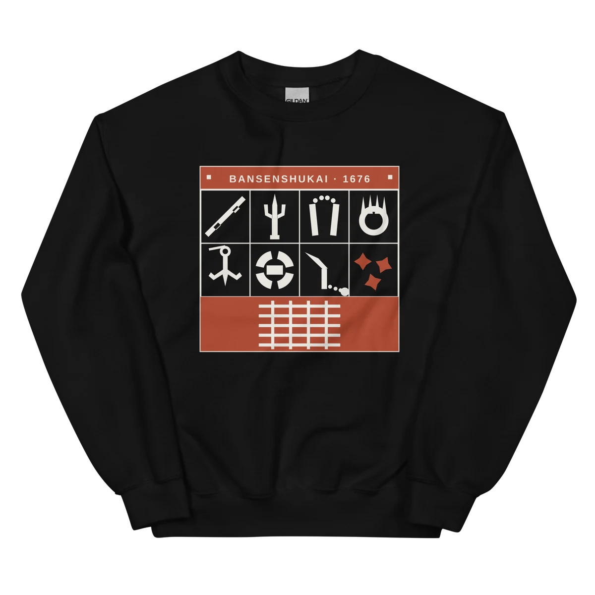 El arsenal de Bansenshukai, sudadera de cuello redondo en color negro