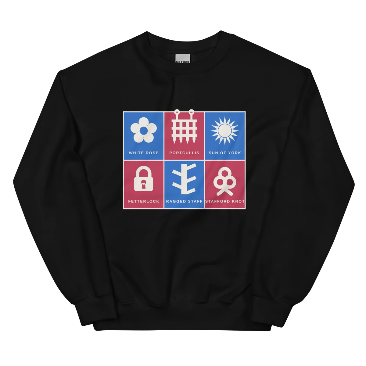 Insignias de manga, sudadera de cuello redondo en color negro