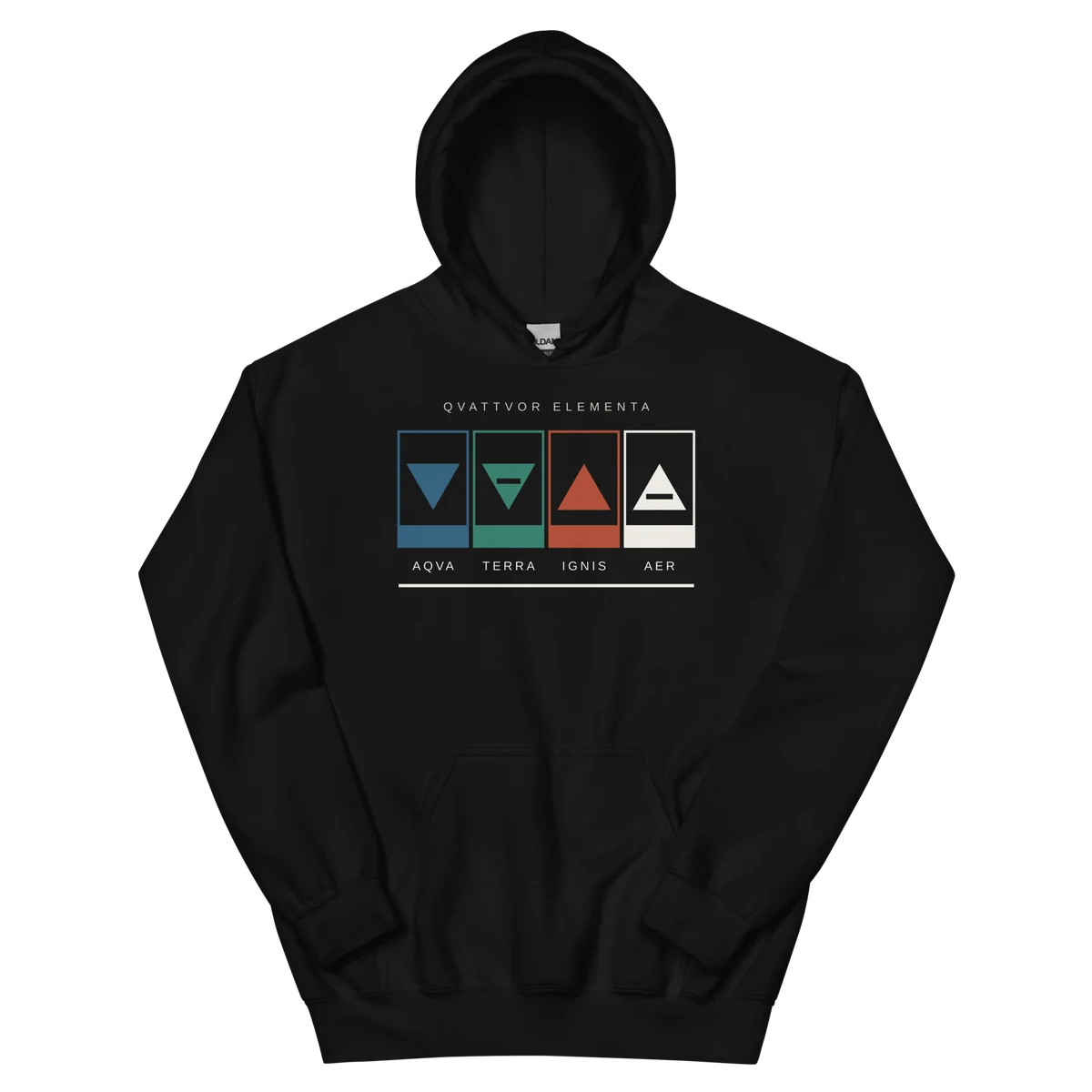 Los cuatro triángulos, sudadera con capucha en color negro