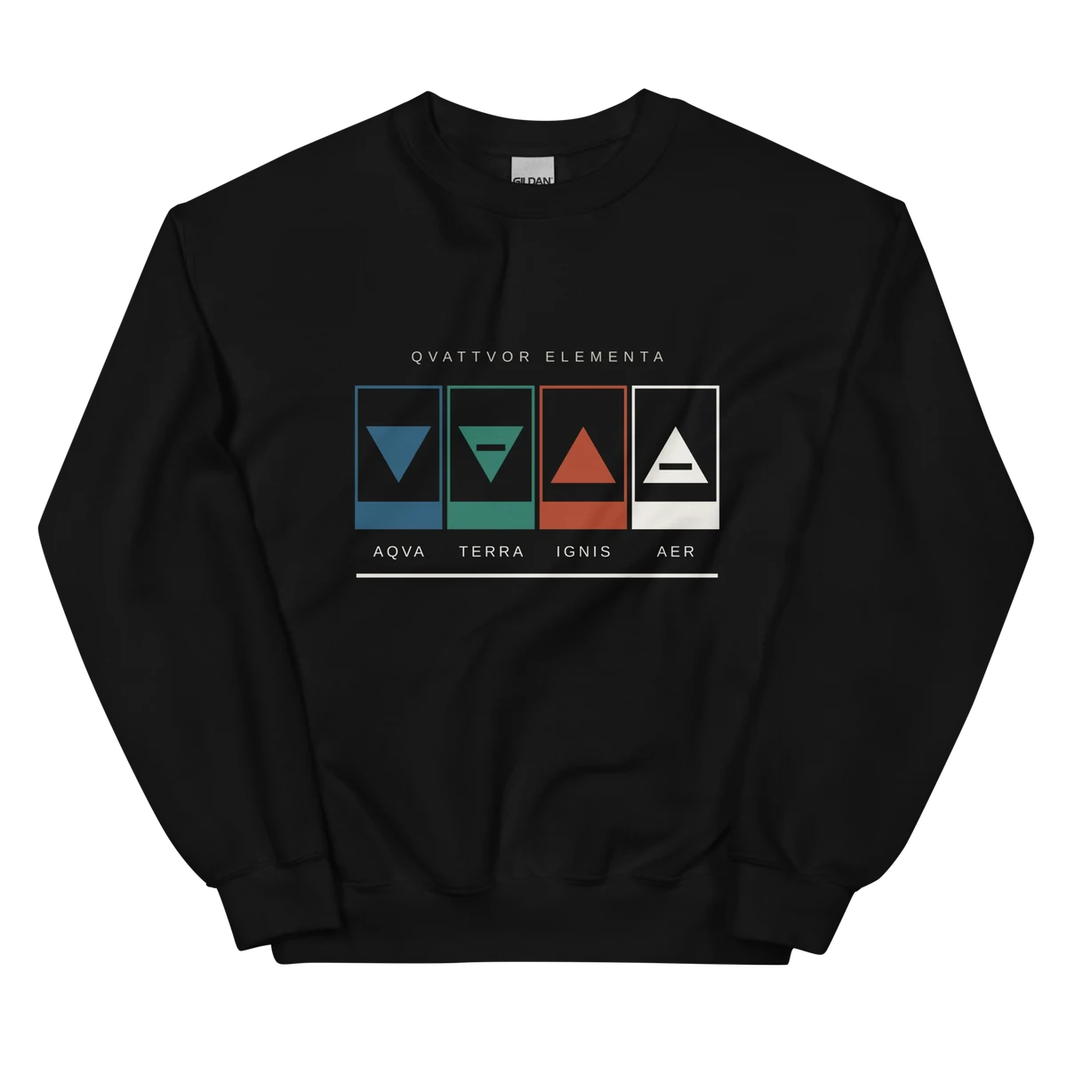 Los cuatro triángulos, sudadera de cuello redondo en color negro