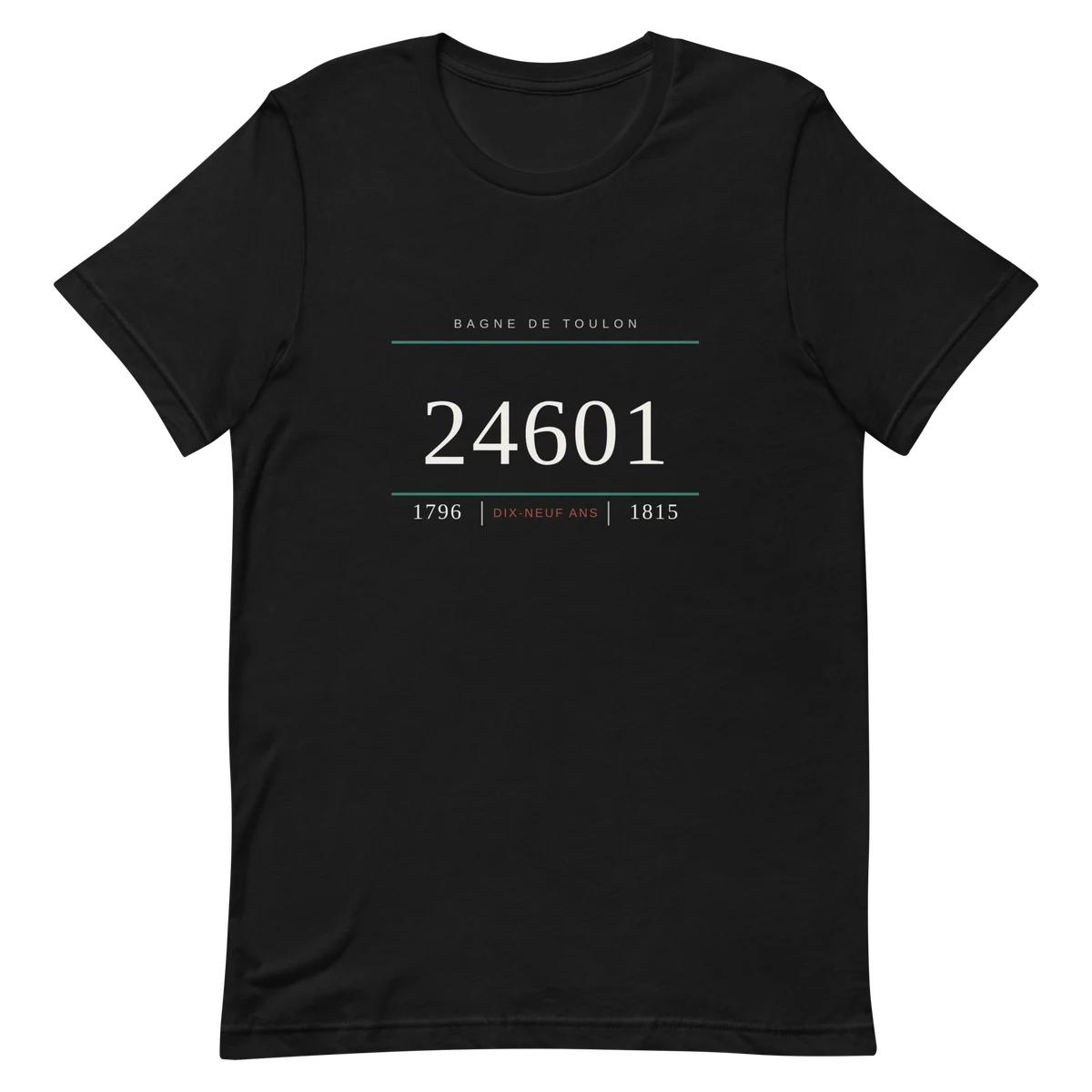 Número 24601, camiseta premium de algodón en color negro