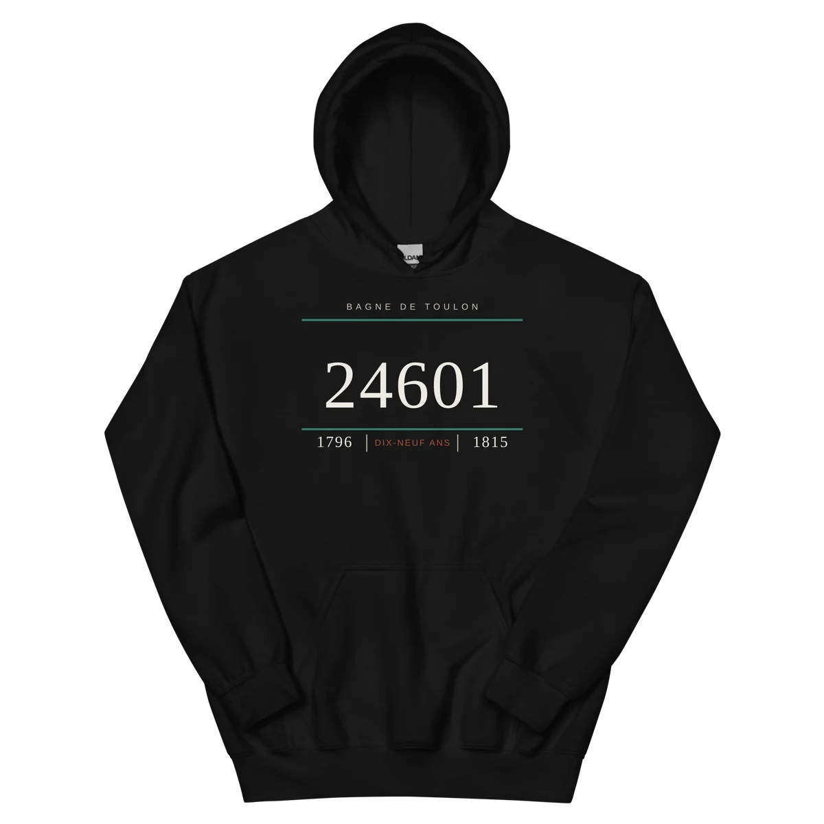 Número 24601, sudadera con capucha en color negro