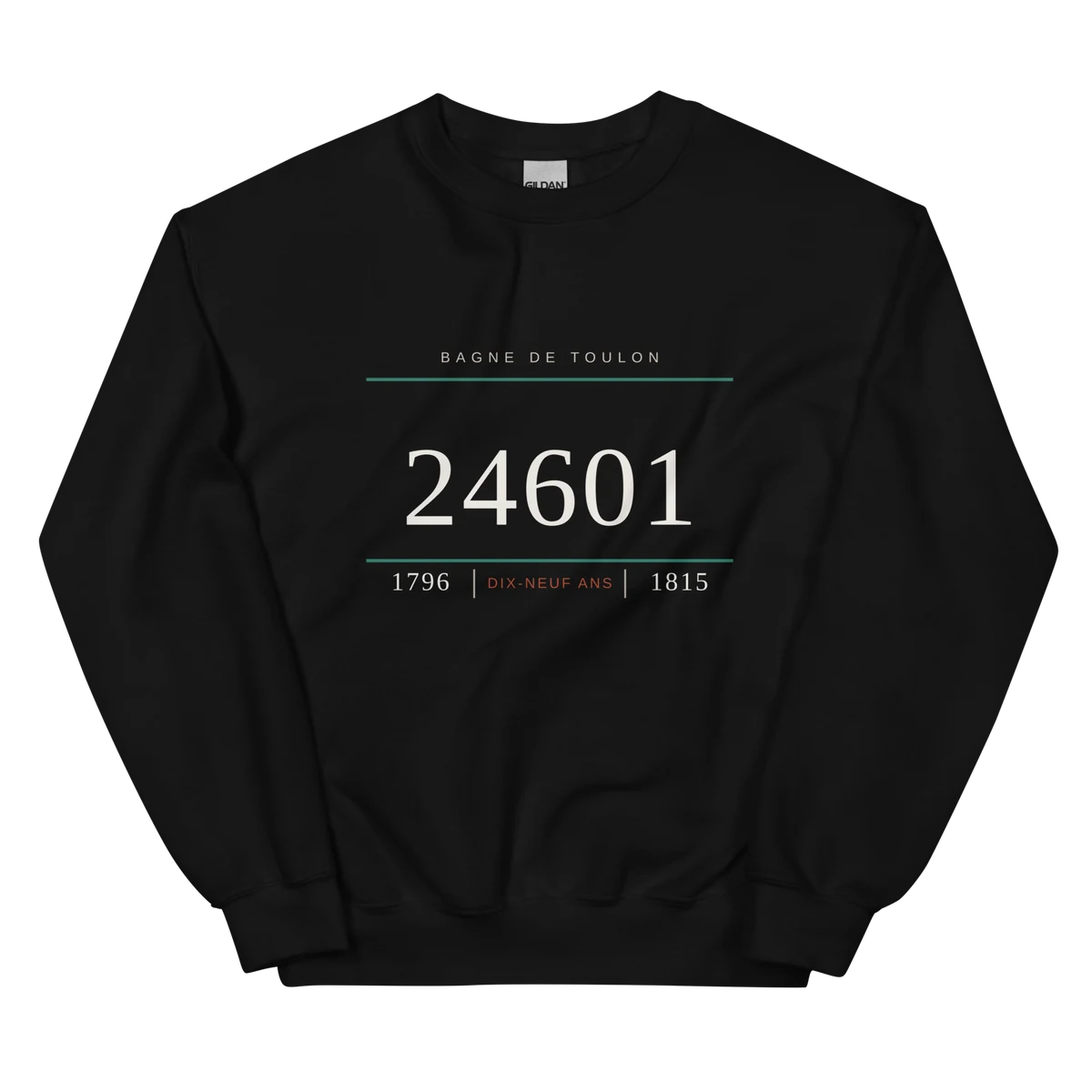 Número 24601, sudadera de cuello redondo en color negro