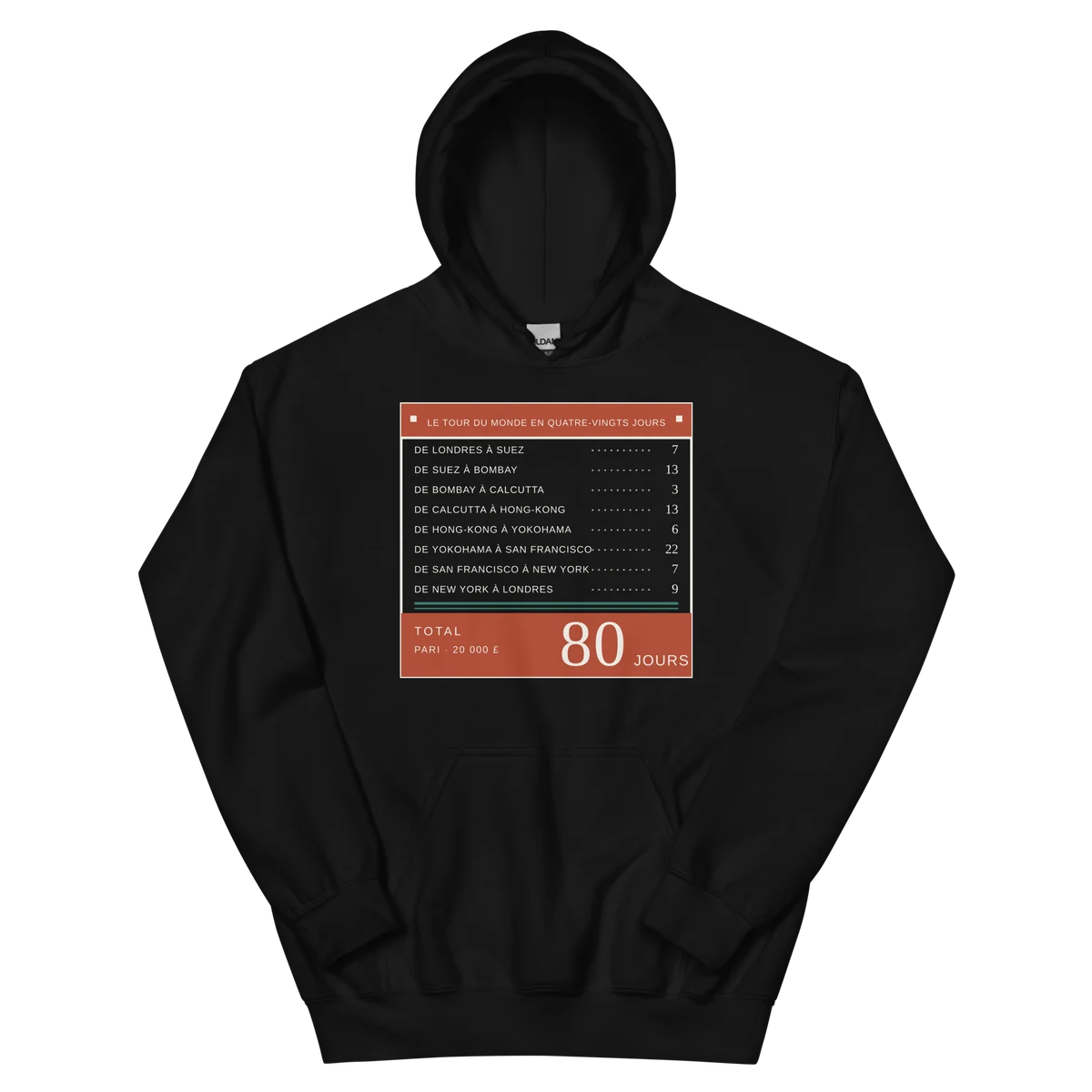 Ochenta días, sudadera con capucha en color negro