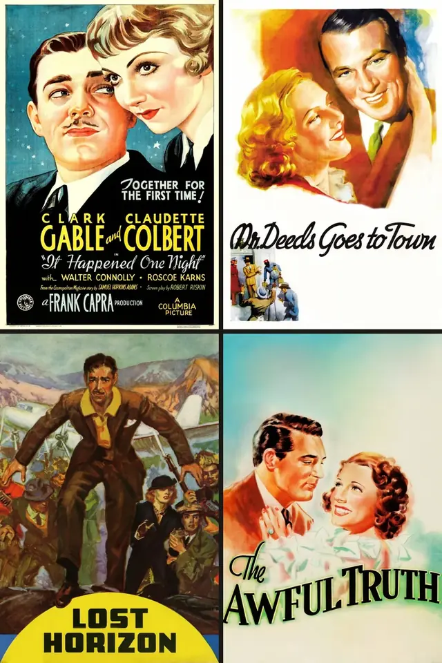 Carteles de Sucedió una noche, El secreto de vivir, Horizontes perdidos, The Awful Truth