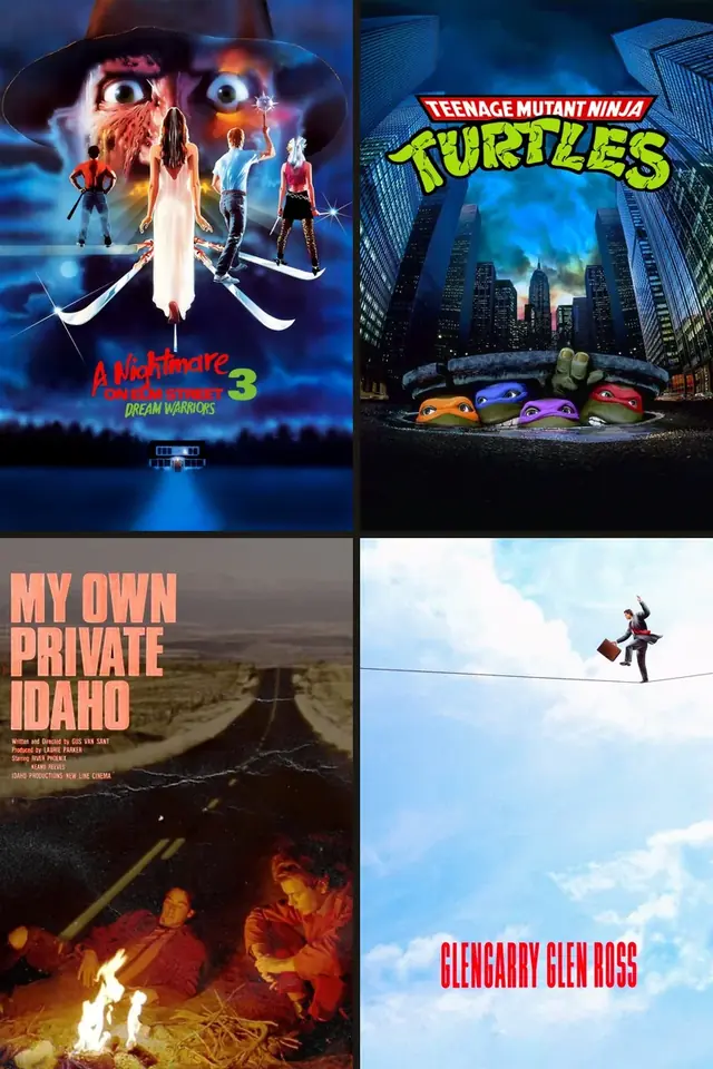 Carteles de A Nightmare on Elm Street 3: Dream Warriors, Las tortugas ninja, Mi Idaho privado, Glengarry Glen Ross