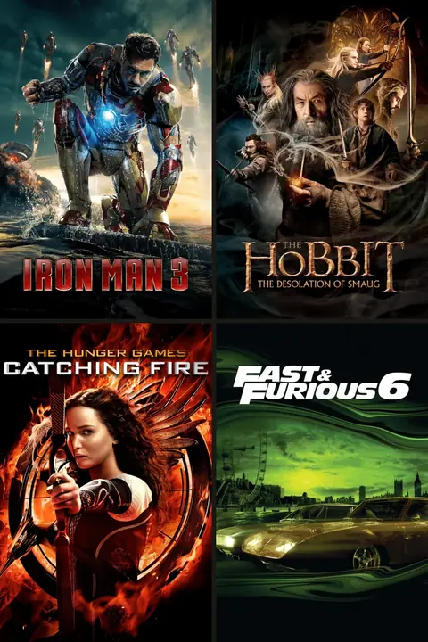 Carteles de Iron Man 3, El hobbit: la desolación de Smaug, Los juegos del hambre: en llamas, The Fast and the Furious 6