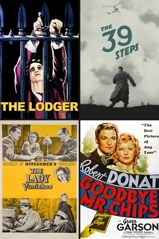 Carteles de The Lodger: A Story of the London Fog, The 39 Steps, The Lady Vanishes, Adiós, Mr. Chips