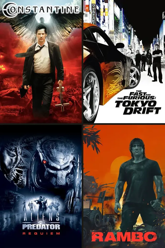 Carteles de Constantine, The Fast and the Furious: Tokyo Drift, Aliens vs. Predator: Requiem, Rambo