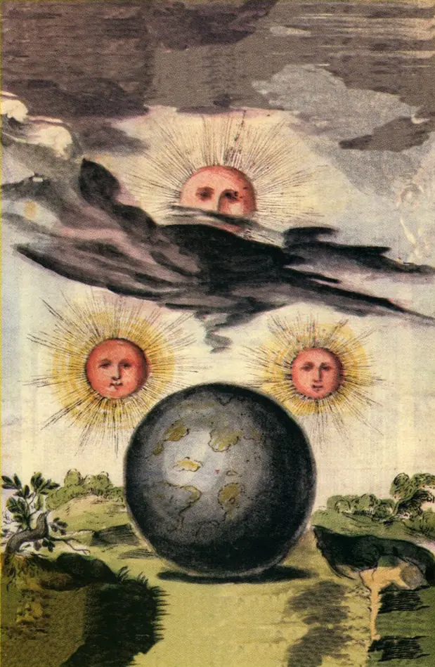 Alchemical emblem with three suns
