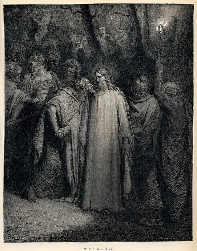 Gustave Doré - The Holy Bible - Plate CXLI, The Judas Kiss