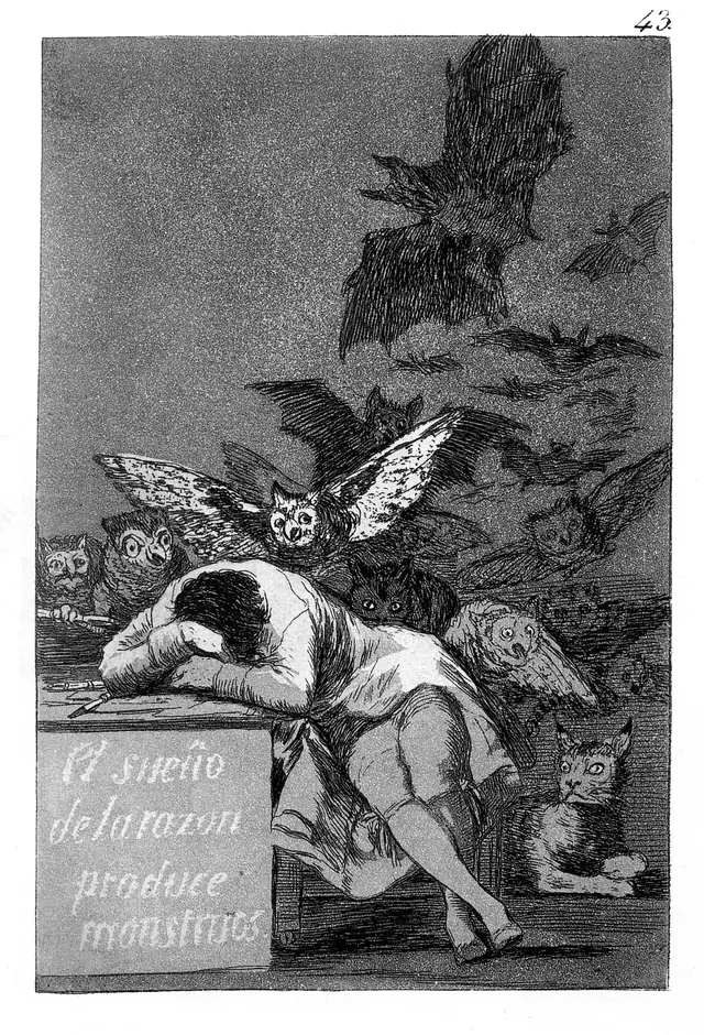 Spanish: Capricho № 43: El sueño de la razón produce monstruos The Sleep of Reason Produces Monsters title QS:P1476,es:"Capricho № 43: El sueño de la razón produce monstruos" label