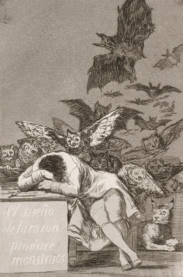 The sleep of reason produces monsters (No. 43), from Los Caprichos title QS:P1476,en:"The sleep of reason produces monsters (No. 43), from Los Caprichos" label QS:Len,"The sleep of