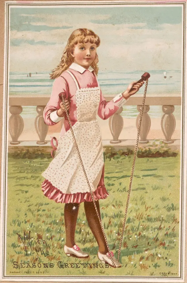 Victorian Christmas Card - Girl with Jump Rope - Raphael Tuck & Sons