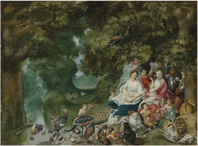 Wooded landscape with an Allegory of the Four Elements label QS:Len,"Wooded landscape with an Allegory of the Four Elements "