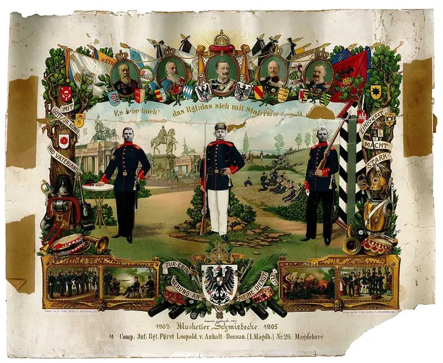 1905 circa Verlag R. Wolff Erinnerungsblatt für den Musketier Schmiedecke 1903-1905, Museum Wolmirstedt