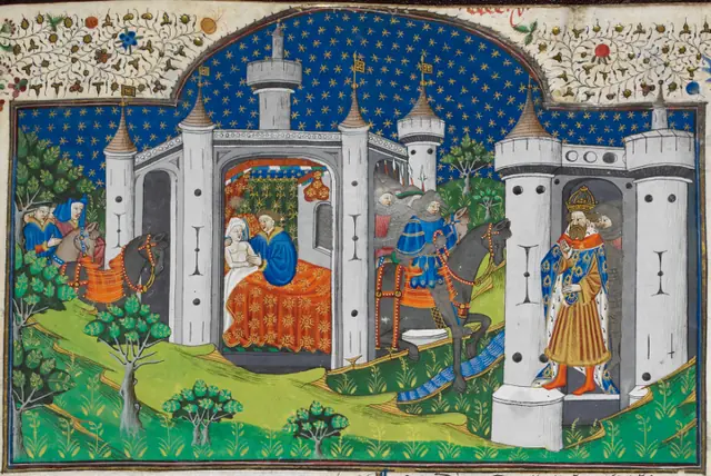 Aubert and Ide, Robert the Devil, and Charlemagne (Royal MS 15 E vi)