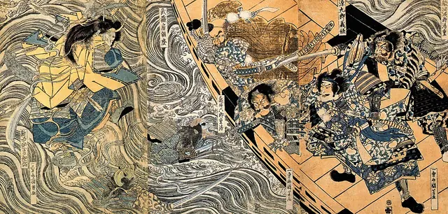 Kuniyoshi Utagawa, The ghost of Taira Tomomori, Daimotsu bay
