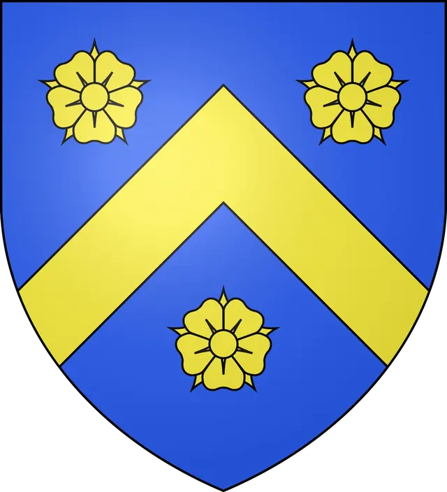 Blason-azur-chevron-or-3-roses