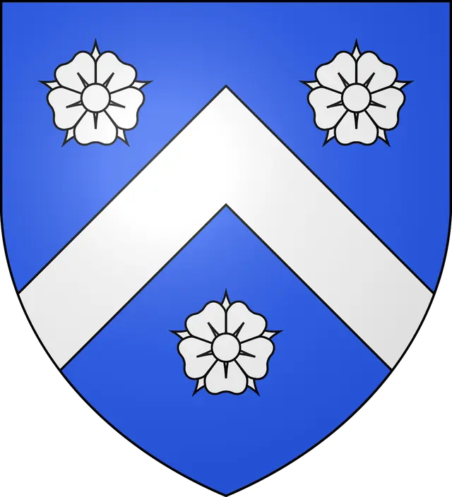 Blason-azur-chevron-argent-3-roses