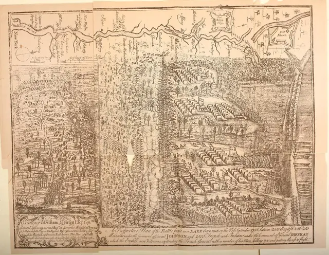 1890 Facsimile of the 1755 Thomas Johnston engraving of the Battle of Lake George,