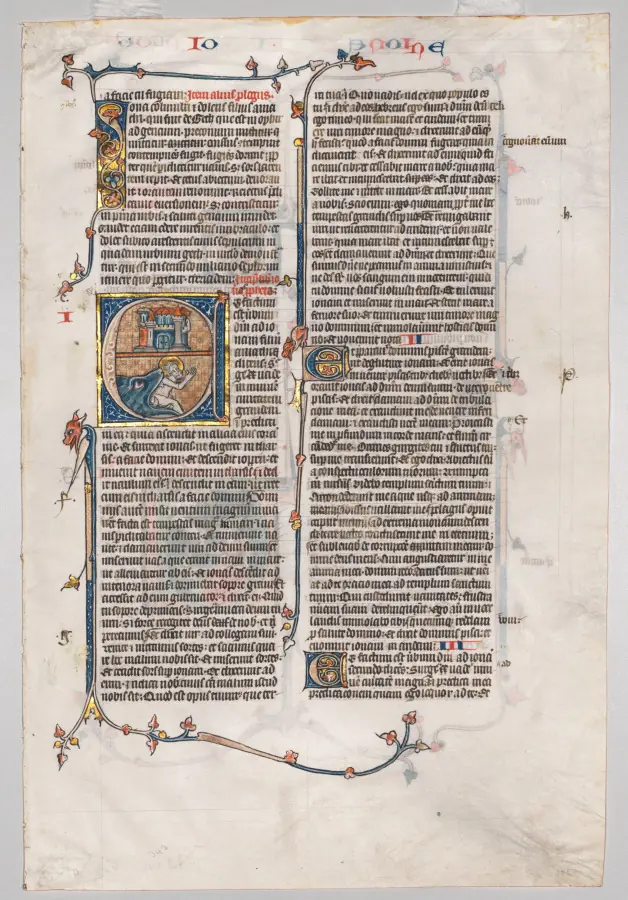 Single Leaf from a Bible: Initial E[t factum est] with Jonah Swallowed by the Whale