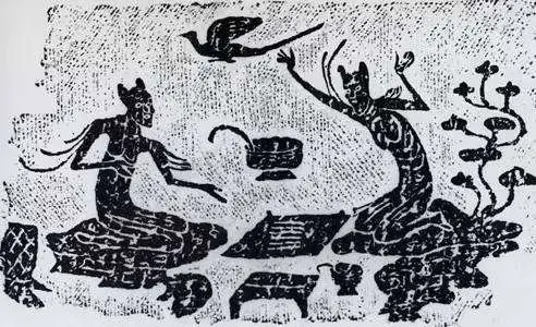 Feathered men depicted in the stone relief of the Han Dynasty unearthed in Xinjin, Sichuan Province