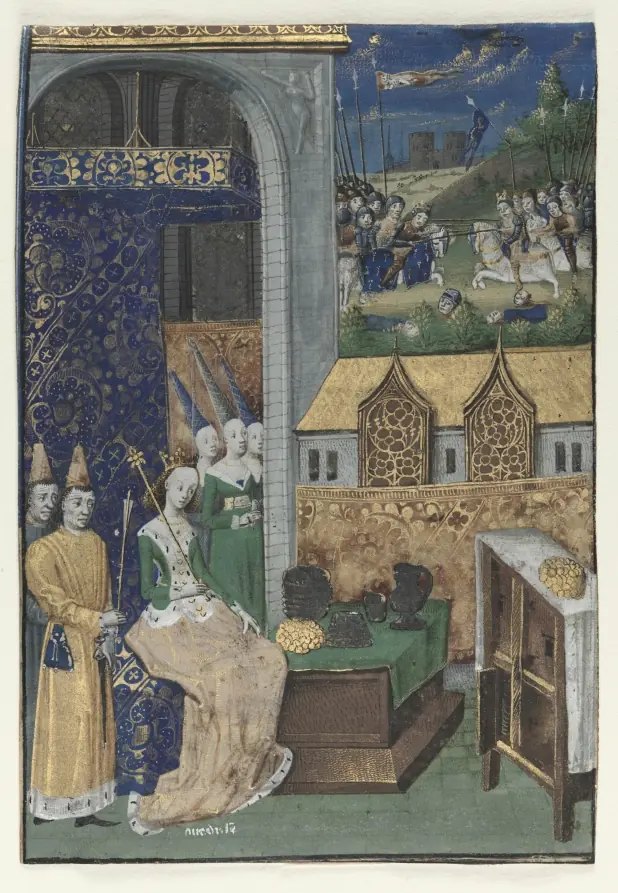 Single Miniature Excised from Boccaccio's Des Cleres et nobles femmes: Queen Medusa and Her Court