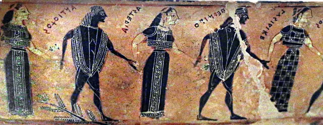 Detail of Dancers on Attic Black-Figure Volute-Krater, known as the François vase, ca. 570-565 BCE