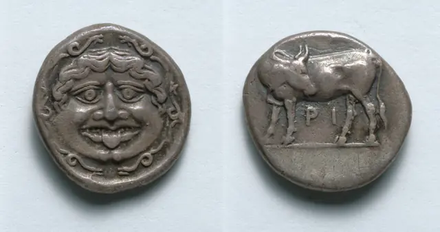 Hemidrachm: Gorgoneion (obverse); Bull (reverse)