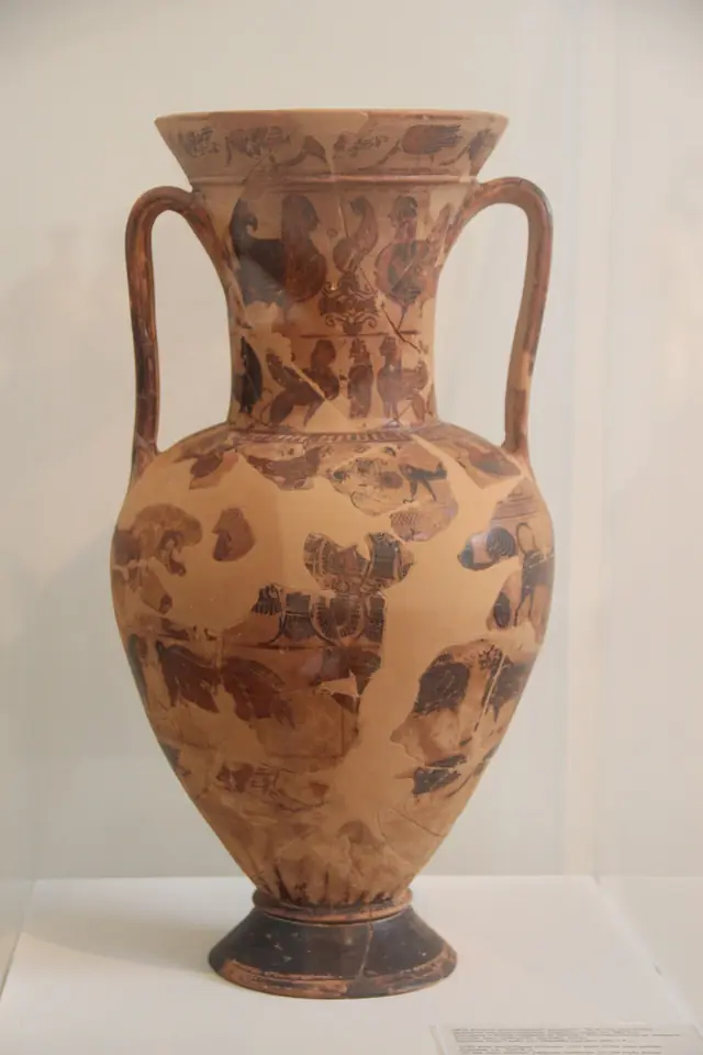 Attic Black-figure Amphora by Vase Painter Sophilos, c. 580 BC, found at Marathon in the Tumulus of the Athenians, 490 BC