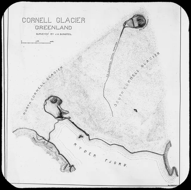 Map of Cornell Glacier, Lat. 74 degrees 10 minutes tve lanternslide 0086
