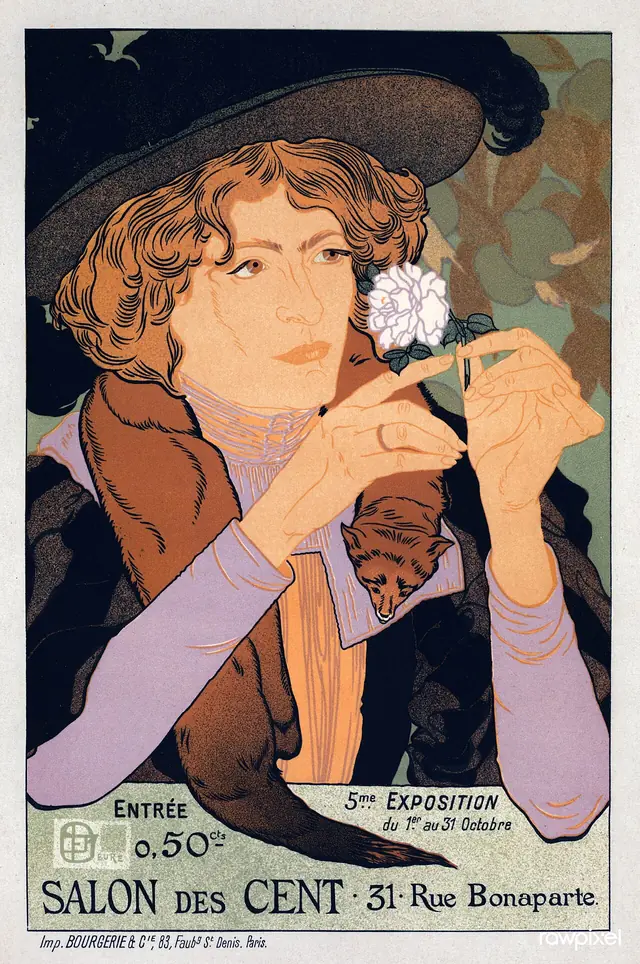 Affiche pour le Salon des Cent, "5e Exposition d'Art" (1896) print in high resolution by Georges de Feure. Original from The New York Public Library. Digitally enhanced by rawpixel