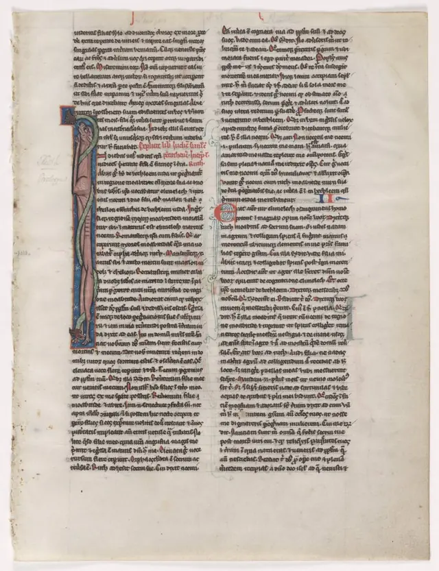 Initial I: Entwined Beast and Serpent: Leaf from a Bible (2 of 2 Excised Leaves)
