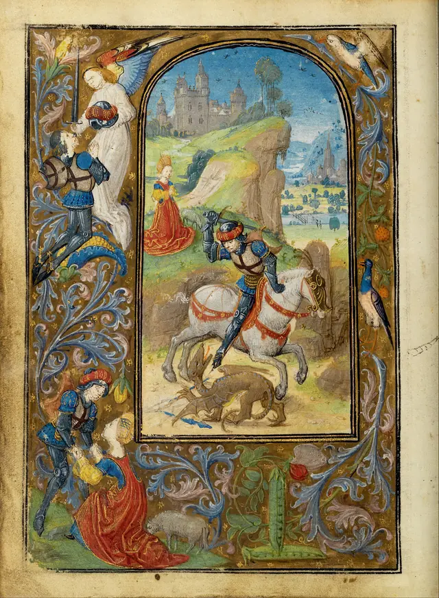 Saint George and the Dragon title QS:P1476,en:"Saint George and the Dragon" label QS:Len,"Saint George and the Dragon"
