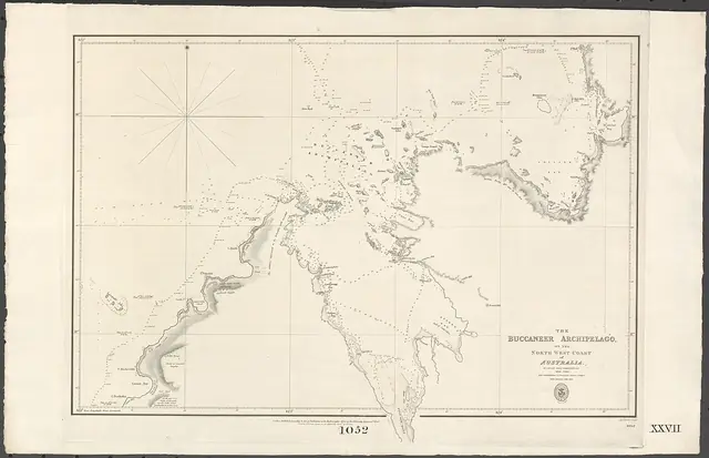 Admiralty Chart No 1052 The Buccaneer Archipelago, on the north west coast of Australia, Published 1843