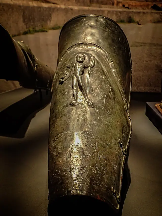 Gladiator shin guard with relief of Hercules found in the gladiator barracks in Pompeii 1st century CE 03