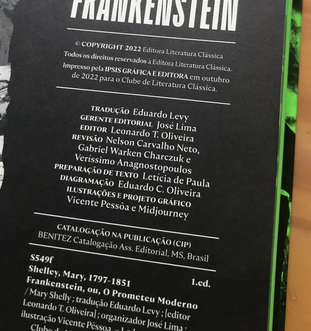 Ficha catalográfica do Frankenstein do Clube da Literatura Clássica