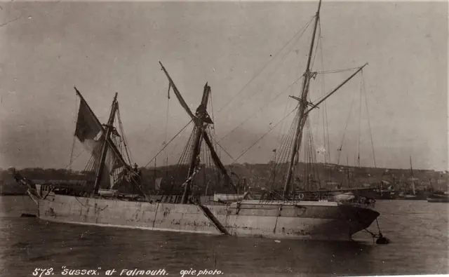 SAILING SHIP SUSSEX AT FALMOUTH Cornwall postcard (C51508) (50627508681)