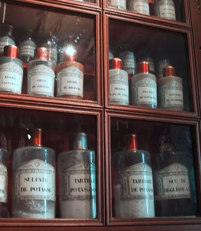 Bottles at the apothecary at the Hospices de Beaune