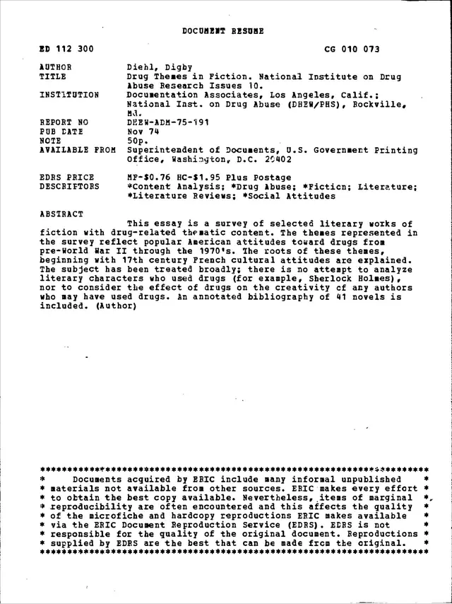 Drug Themes in Fiction (Research Issues 10)