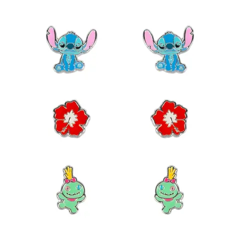 Set 3 Pares de pendientes Stitch Disney plata