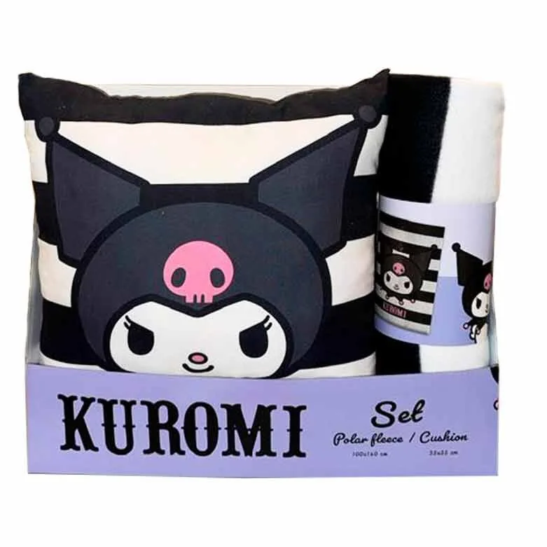 Set manta polar + cojin Kuromi Hello Kitty